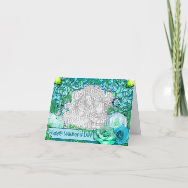 Cartão Dia das mães - ADICIONE SUA FOTO - fantasia azul (Frente)