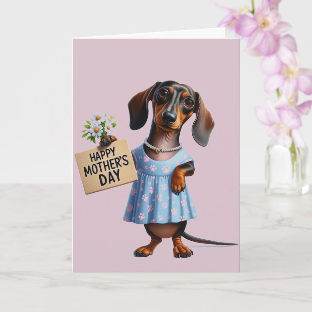 Cartão Dia das Mães Adorável Dachshund  (Orquídea)