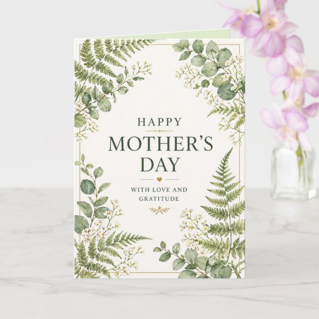 Cartão Dia das Mães Botânico com Samambaias e Eucalipto (Orquídea)