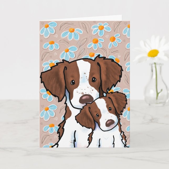 Cartão Dia das Mães Brittany Dogs (Planta pequena)
