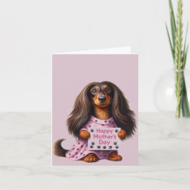 Cartão Dia das Mães Dachshund de Cabelo Longo