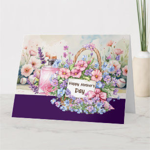 Cartão Dia das Mães de Beisebol com Cesto de Flores 
