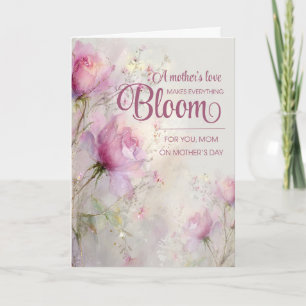 Cartão Dia das Mães Elegante Feminino Floral Rosa Rosa