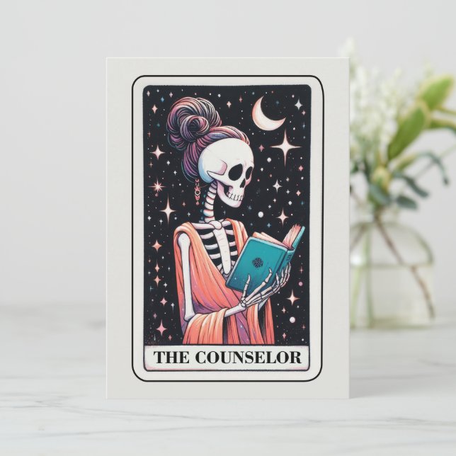 Cartão Dia das Mães Esqueleto A Conselheira Tarot (Em pé/Frente)