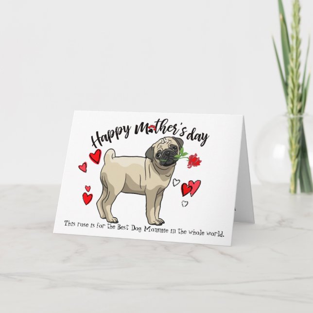 Cartão Dia das mães feliz de seu cão do Pug (Frente)