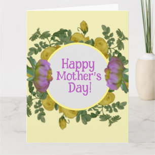 Cartão Dia das Mães Floral Amarelo e Roxo