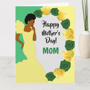 Cartão Dia das Mães Floral Amarelo e Verde Afro-Americano