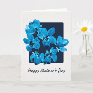 Cartão Dia das Mães Floral Aquarela Azul