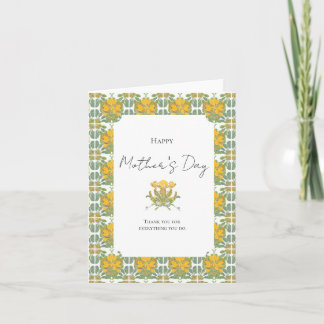 Cartão Dia das Mães Floral Botânico Vintage Amarelo Verde