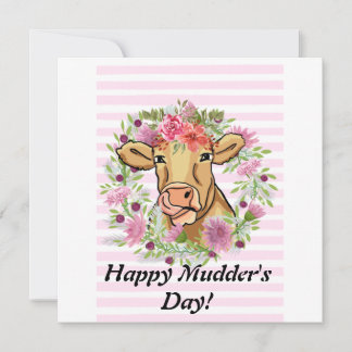 Cartão Dia das Mães Floral Customizado Vaca Engraçada Fof