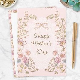 Cartão Dia das Mães Floral Elegante Personalizado Feliz