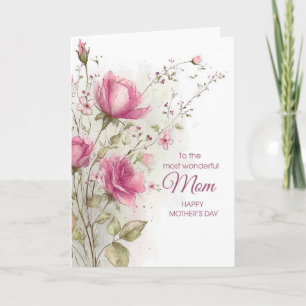 Cartão Dia das Mães Floral Rosa Feminino Suave