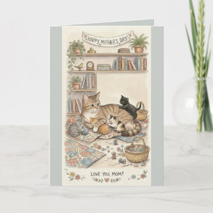 Cartão Dia das Mães Gato e Gatinhos