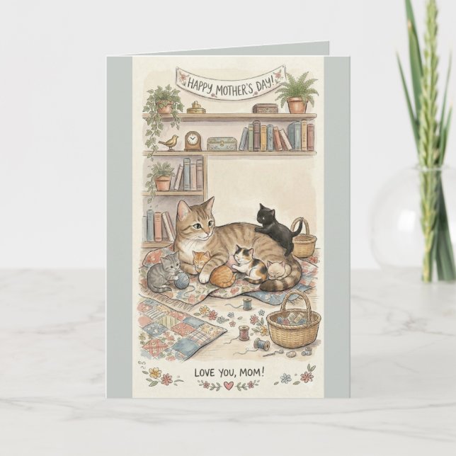 Cartão Dia das Mães Gato e Gatinhos (Frente)