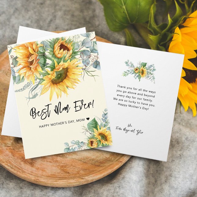 Cartão Dia das Mães Girassol Rústico Eucalipto Folhagem (Mother's Day Rustic Sunflower Eucalyptus Greenery Card)