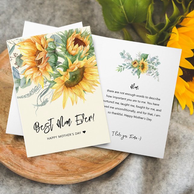 Cartão Dia das Mães Girassol Rústico Eucalipto Folhagem (Mother's Day Rustic Sunflower Eucalyptus Greenery Card)
