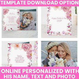 Cartão Dia das Mães Lembrança Aquarela Floral