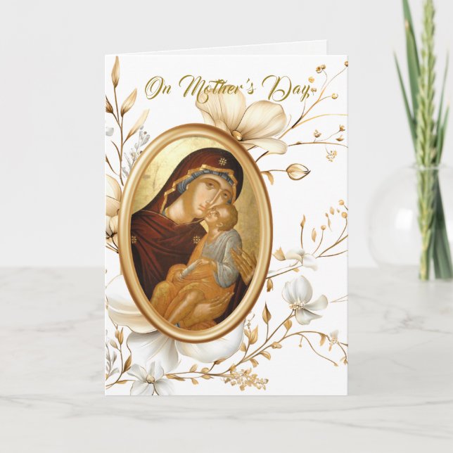 Cartão Dia das Mães Ortodoxo Flores de Ouro e Marfim (Frente)