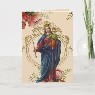 Cartão Dia das Mães Religiosas Virgem Abençoada Floral