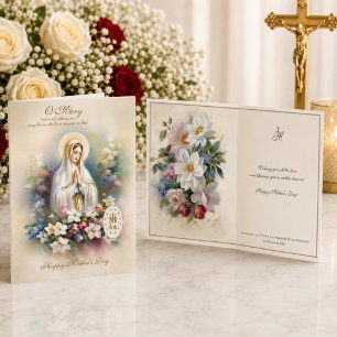 Cartão Dia das Mães Religioso Virgem Maria Floral 