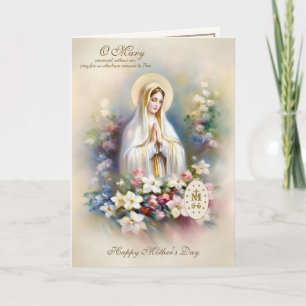 Cartão Dia das Mães Religioso Virgem Maria Floral 