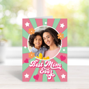 Cartão Dia das Mães retrógrado vintage, estrelas, 70 anos