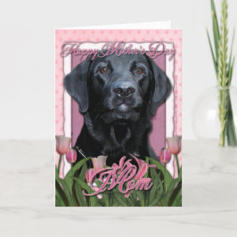 Cartão Dia das mães - tulipas cor-de-rosa - Labrador -