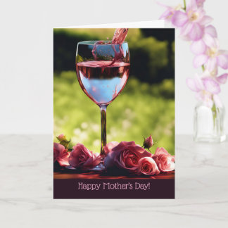 Cartão Dia das Mães Vinho Rosé Geral e Rosas 