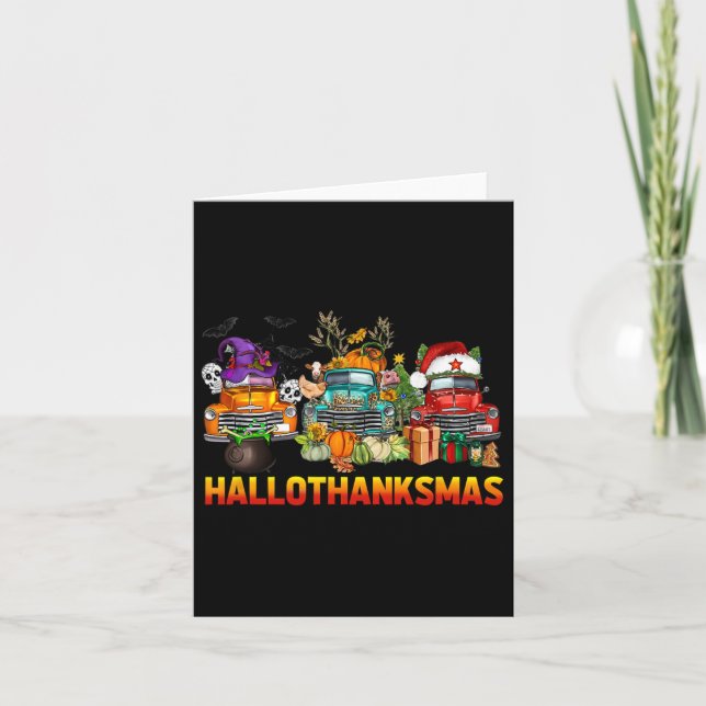 Cartão Dia de Ação de Graças de Hallothanksmas Trucks (Frente)