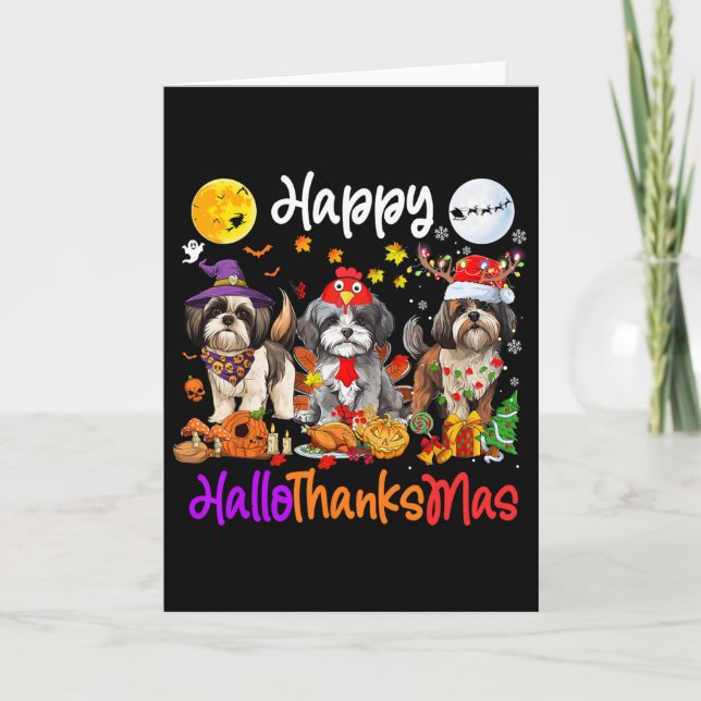 Cartão Dia de Ação de Graças de Halloween Shih Tzu Dog Ha (Frente)