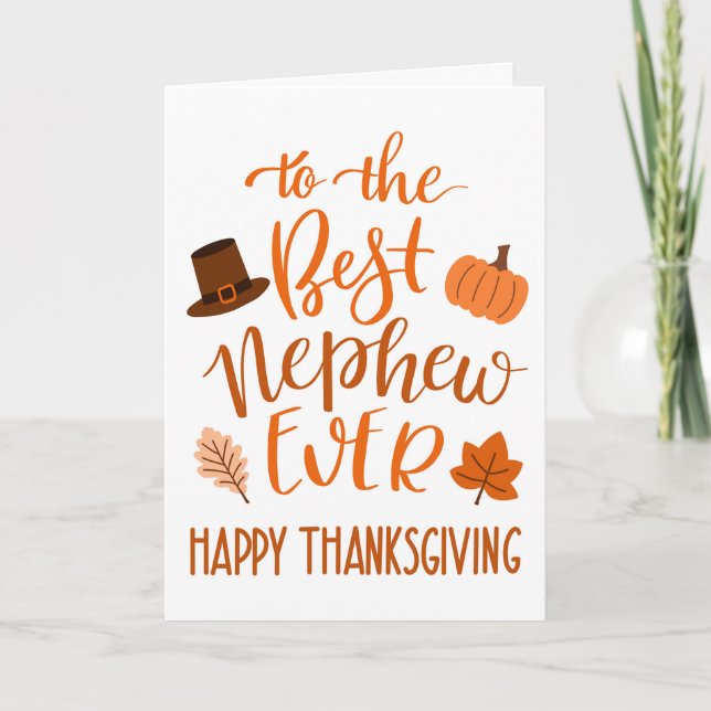 Cartão Dia de Ação de Graças do Melhor Sobrinho em Laranj (Frente)
