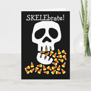Cartão Dia de as Bruxas engraçado com Skelebrate e Alimen