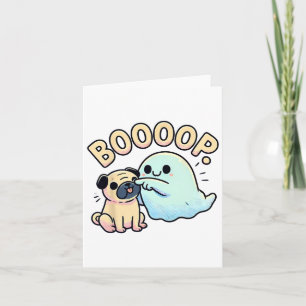 Cartão Dia de as Bruxas engraçado Ghost Pug Boop Bobo Pup