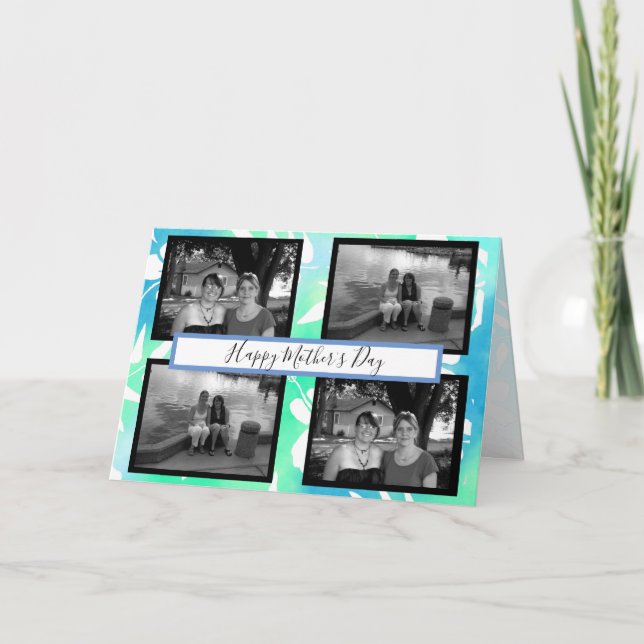 Cartão Dia de as mães Blue Hibiscus e Fotos (Frente)