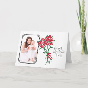 Cartão Dia de as mães Buquê de Foto Personalizada do Rosa