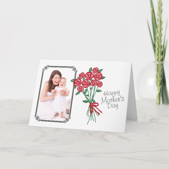 Cartão Dia de as mães Buquê de Foto Personalizada do Rosa (Frente)