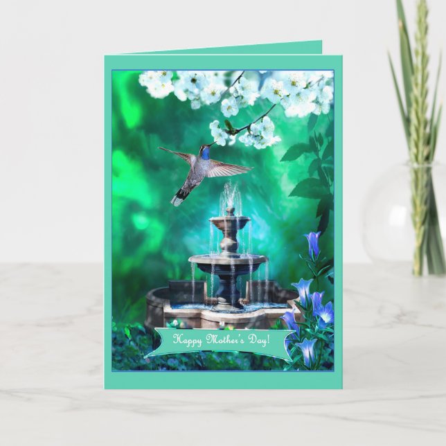 Cartão Dia de as mães Card Hummingbird in Sacred Garden (Frente)