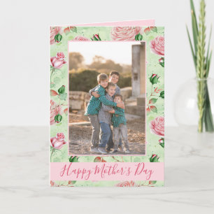 Cartão Dia de as mães cor-de-rosa impressão verde e verde