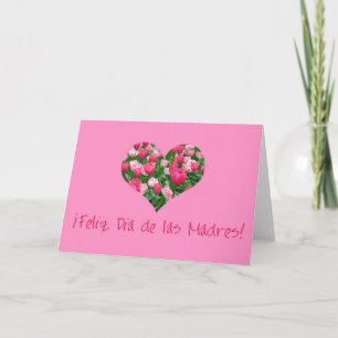Cartão dia de as mães cor-de-rosa tulipas corações