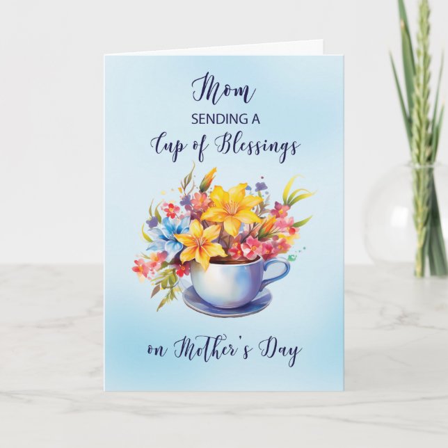 Cartão Dia de as mães de Bênçãos e Flores da Mãe (Frente)