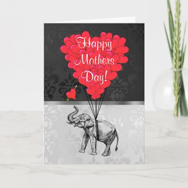 Cartão Dia de as mães de elefante romântico (Frente)