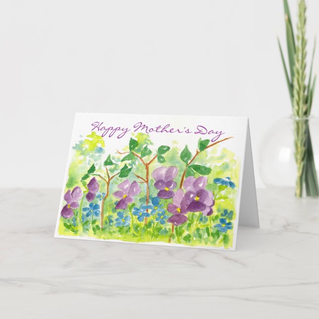 Cartão Dia de as mães de Flor de Aquarela com Violetas Ro (Frente)