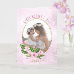 Cartão Dia de as mães de Fotografia Personalizada Floral 