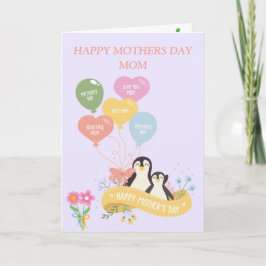 Cartão Dia de as mães de Pinguins Bonitos