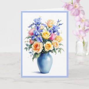 Cartão Dia de as mães de Rosas e Tulipas Daffodils