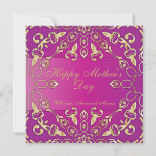 Cartão Dia de as mães Elegante Dourado e magenta feliz