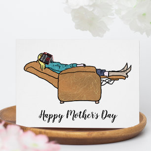 Cartão Dia de as mães Engraçado Mãe Dormindo no Livro