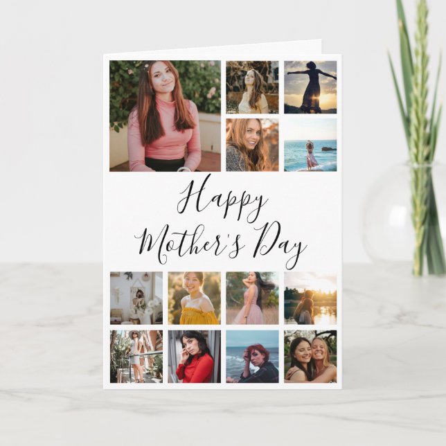 Cartão Dia de as mães feliz Colagem de fotos preto e bran (Frente)