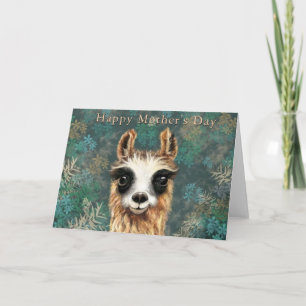 Cartão Dia de as mães Feliz - Curioso Bebê Llama - Doce
