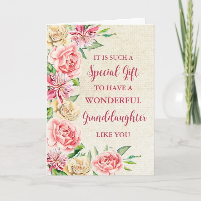 Cartão Dia de as mães Feliz da neta das flores rosa (Frente)